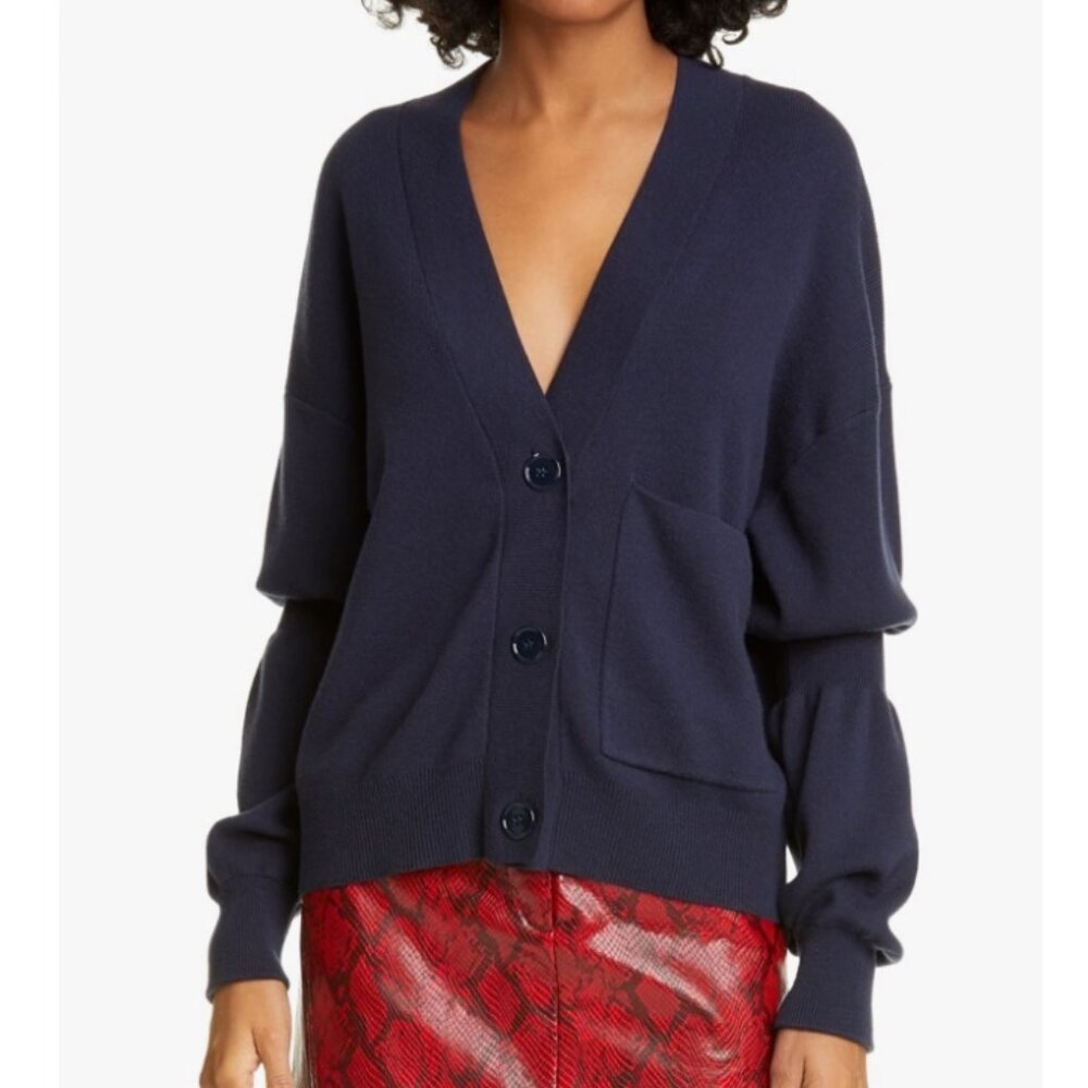 Tibi Double Cuff Cardigan in Navy Size S